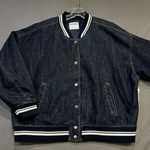 Old Navy Denim Bomber Jacket Large Blue Waist Length Jean Military Flight
